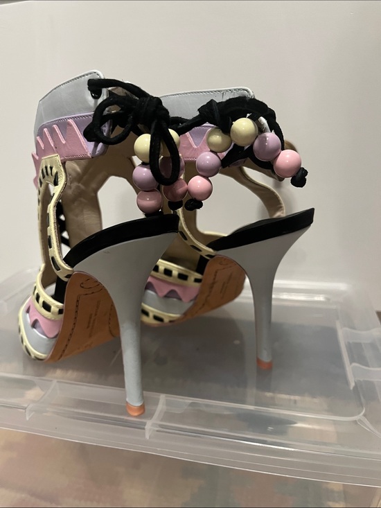 Sophia Webster Pastel Pink, Yellow & White Cutout Lace-Up Heels